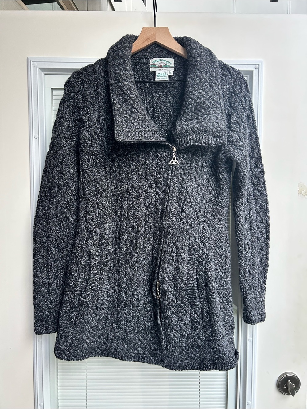 Aran Crafts Charcoal Zip-Front Cable Knit Cardigan